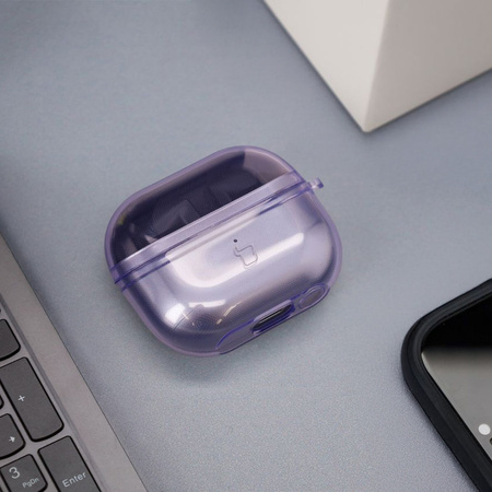 Elastyczne etui z karabińczykiem Bizon Case Headphone Clear do Galaxy Buds 3/3 Pro/3 FE przeźroczysto-fioletowe