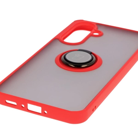 Etui z uchwytem na palec Bizon Case Hybrid Ring do Galaxy A36 5G, przydymione z czerwoną ramką