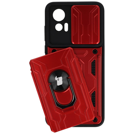 Etui Bizon Case Camshield Card Slot Ring do Moto Edge 30 Neo, czerwone