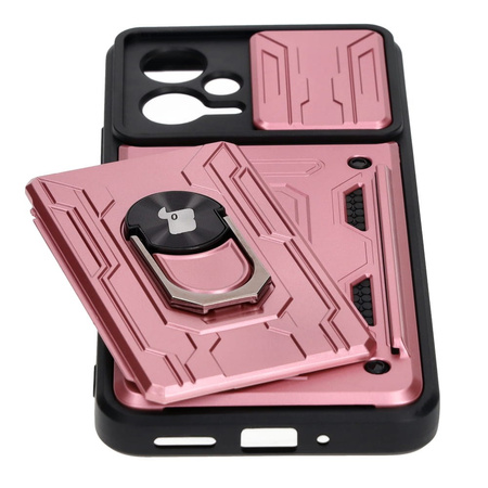 Etui Bizon Case Camshield Card Slot Ring do Xiaomi POCO X5, jasnoróżowe