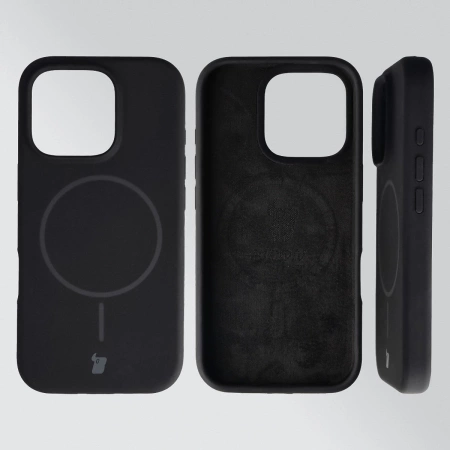 Silikonowe etui z pierścieniem magnetycznym Bizon Soft Case Magnetic do iPhone 16 Pro, czarne