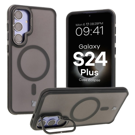 Etui z podstawką i pierścieniem magnetycznym Bizon Case Eclipse do Galaxy S24 Plus, przydymione z czarną ramką