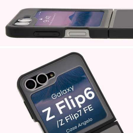 Etui Bizon Case Angelo do Galaxy Z Flip7 FE / Z Flip6, półprzezroczyste z czarną ramką
