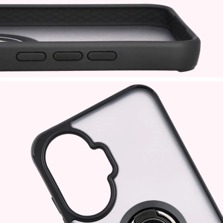 Etui z uchwytem na palec Bizon Case Hybrid Ring do Xiaomi POCO F7, przydymione z czarną ramką