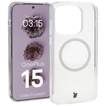 Etui z pierścieniem magnetycznym Bizon Case CrystalO do OnePlus 15, przezroczyste