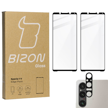 2x Szkło + szybka na aparat BIZON Edge 2 Pack do Xperia 1 V