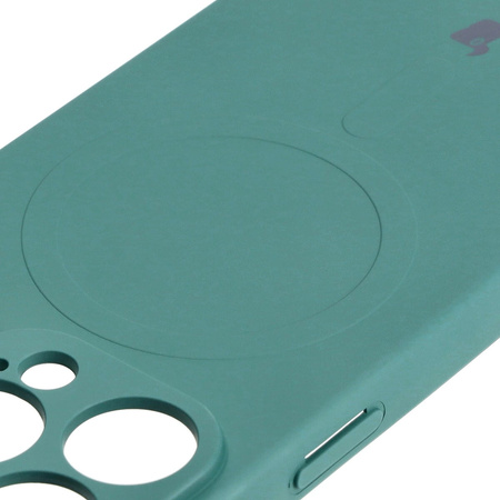 Etui silikonowe z pierścieniem magnetycznym Bizon Case Silicone Magnetic do iPhone 15 Pro, ciemnozielone