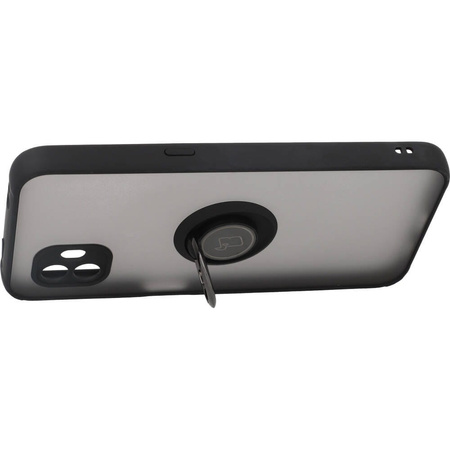 Etui z uchwytem na palec Bizon Case Hybrid Ring do Galaxy Xcover6 Pro, przydymione z czarną ramką