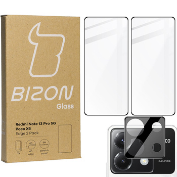 2x Szkło + szybka na aparat BIZON Edge 2 Pack do Xiaomi Poco X6 / Redmi Note 13 Pro 5G