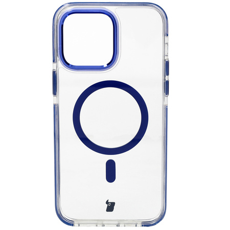 Etui z pierścieniem magnetycznym Bizon Case Marco do iPhone 14 Pro Max, przezroczyste z niebieską ramką