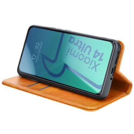 Etui z klapką Bizon Case Pocket Pro do Xiaomi 14 Ultra, brązowe