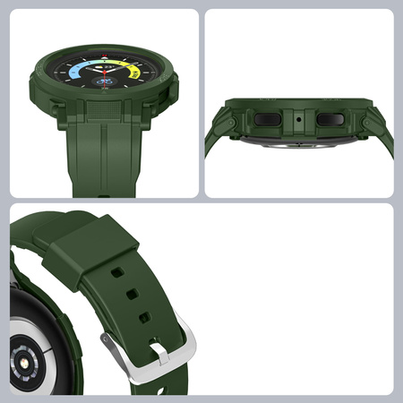 Etui z paskiem Bizon Strap + Case Watch Action Pro do Galaxy Watch 5 Pro 45 mm, ciemnozielone