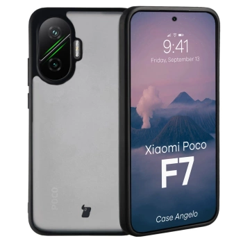 Etui Bizon Case Angelo do Xiaomi POCO F7, przydymione z czarną ramką