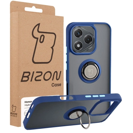Etui z uchwytem na palec Bizon Case Hybrid Ring do Honor 400 Lite, przydymione z granatową ramką