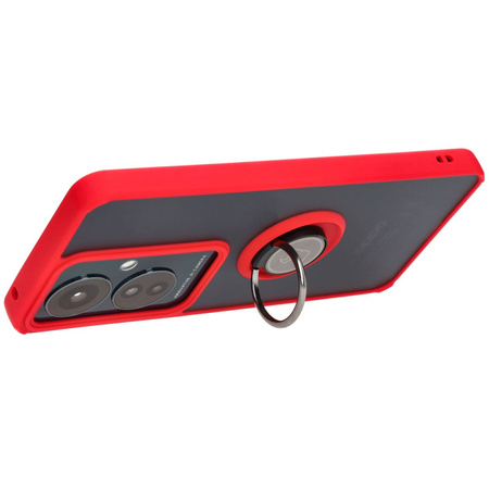 Etui z uchwytem na palec Bizon Case Hybrid Ring do Oppo Reno11 F 5G, przydymione z czerwoną ramką