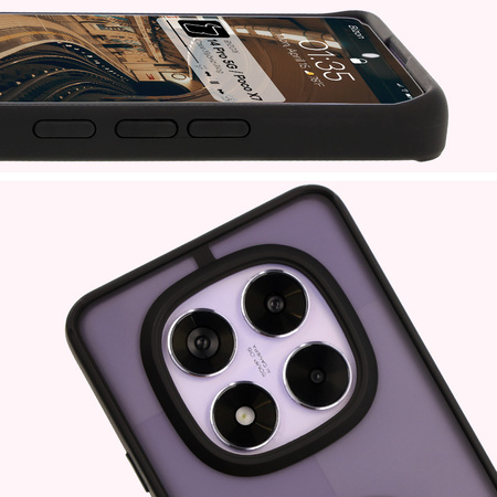 Etui z uchwytem na palec Bizon Case Hybrid Ring do Xiaomi Redmi Note 14 Pro 5G / Poco X7, przydymione z czarną ramką