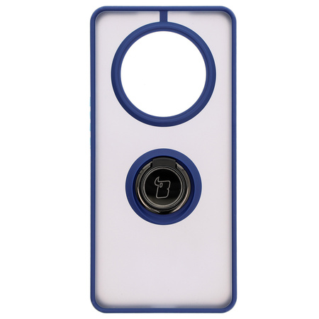 Etui z uchwytem na palec Bizon Case Hybrid Ring do Honor Magic7 Lite, przydymione z granatową ramką