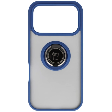 Etui z uchwytem na palec Bizon Case Hybrid Ring do iPhone 17 Pro, przydymione z granatową ramką