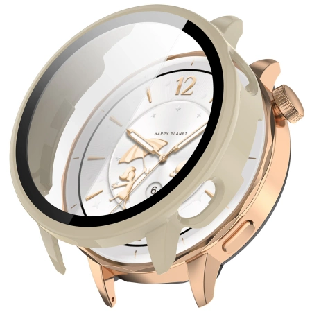 Etui ze szkłem do zegarka Bizon Case+Glass Watch do OnePlus Watch 3 43 mm, beżowe