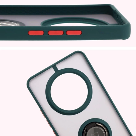 Etui z uchwytem na palec Bizon Case Hybrid Ring do Realme 14 Pro 5G, przydymione z ciemnozieloną ramką