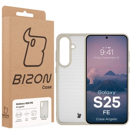Etui Bizon Case Angelo do Galaxy S25 FE, półprzezroczyste z beżową ramką