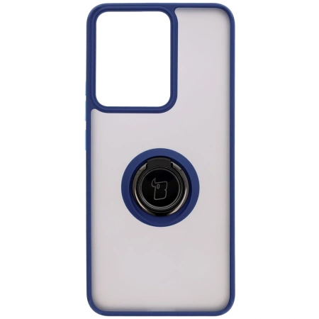 Etui z uchwytem na palec Bizon Case Hybrid Ring do Realme 14 5G / 14T 5G, przydymione z granatową ramką