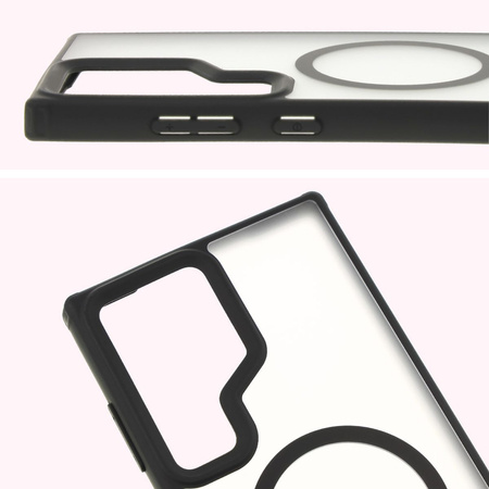 Etui z pierścieniem magnetycznym Bizon Case MatteO do Galaxy S24 Ultra, półprzezroczyste z czarną ramką