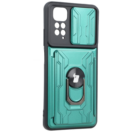 Etui Bizon Case Camshield Card Slot Ring do Xiaomi Redmi Note 11/11S, zielone