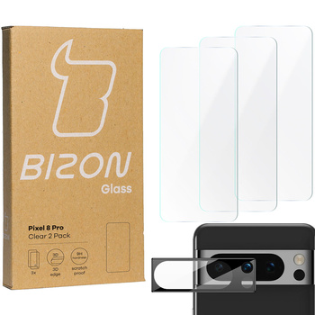 3x Szkło + szybka na aparat BIZON Clear 2 Pack do Pixel 8 Pro