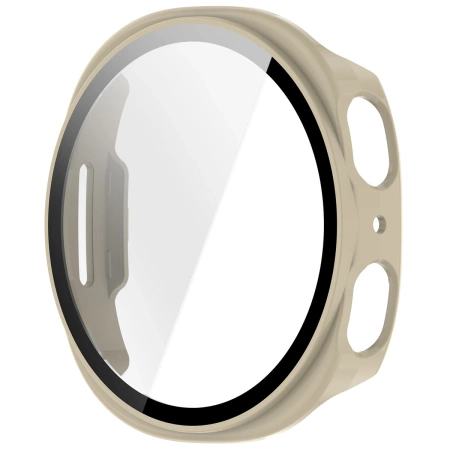 Etui ze szkłem do zegarka Bizon Case+Glass Watch do Samsung Galaxy Watch 8 44 mm, beżowe
