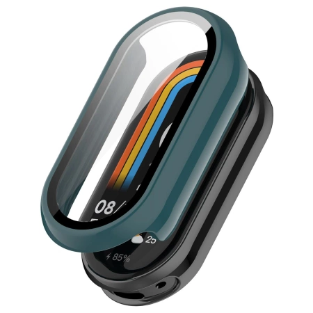 Etui ze szkłem do zegarka Bizon Case+Glass Watch do Xiaomi Smart Band 10, ciemnozielone