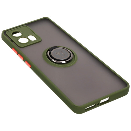 Etui z uchwytem na palec Bizon Case Hybrid Ring do Motorola Edge 30 Fusion, przydymione z zieloną ramką