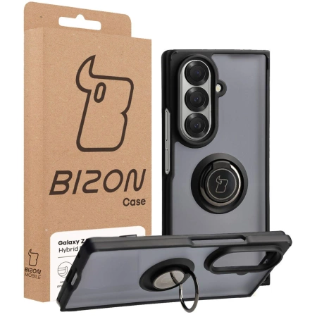 Etui z uchwytem na palec Bizon Case Hybrid Ring do Galaxy Z Fold7, przydymione z czarną ramką