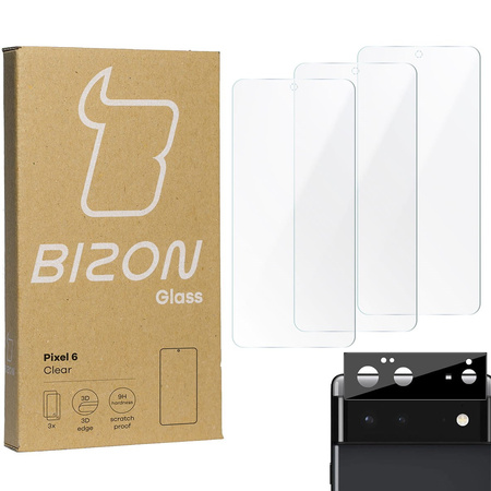 Szkło hartowane Bizon Glass Clear - 3 szt. + obiektyw, Google Pixel 6