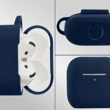 Silikonowe etui z karabińczykiem Bizon Case Headphone Silicone do AirPods 4, granatowe