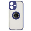 Etui z uchwytem na palec Bizon Case Hybrid Ring do iPhone 16, przydymione z granatową ramką