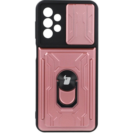 Etui Bizon Case Camshield Card Slot Ring do Galaxy A23 5G / 4G, jasnoróżowe