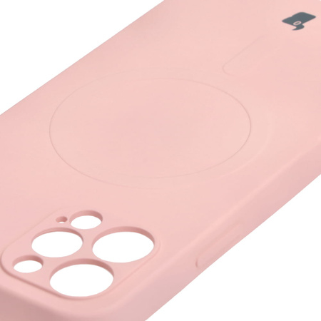 Etui silikonowe z pierścieniem magnetycznym Bizon Case Silicone Magnetic do iPhone 12 Pro, jasnoróżowe