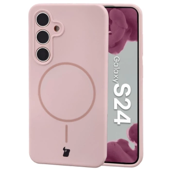 Silikonowe etui z pierścieniem magnetycznym Bizon Soft Case Magnetic do Galaxy S24, jasnoróżowe