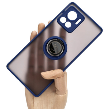 Etui z uchwytem na palec Bizon Case Hybrid Ring do Motorola Edge 30 Ultra, przydymione z granatową ramką