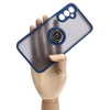 Etui z uchwytem na palec Bizon Case Hybrid Ring do Galaxy A24 4G, przydymione z granatową ramką