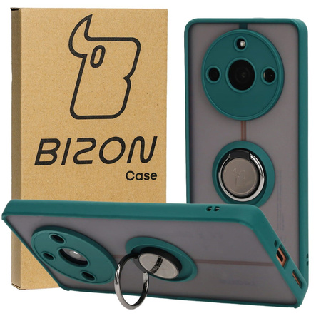 Etui z uchwytem na palec Bizon Case Hybrid Ring do Realme 11 Pro / 11 Pro+, przydymione z ciemnozieloną ramką