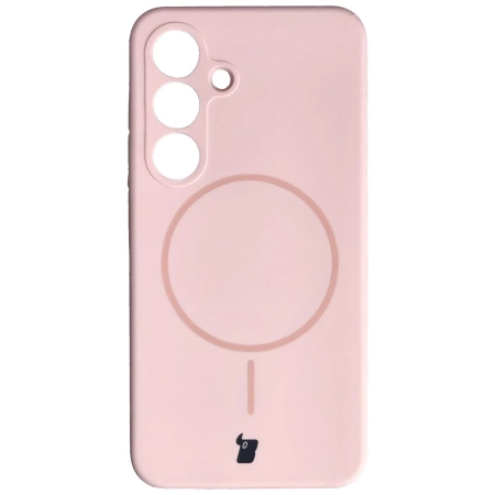 Silikonowe etui z pierścieniem magnetycznym Bizon Soft Case Magnetic do Galaxy S25, jasnoróżowe