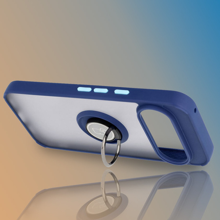 Etui z uchwytem na palec Bizon Case Hybrid Ring do Google Pixel 10 / 10 Pro, przydymione z granatową ramką