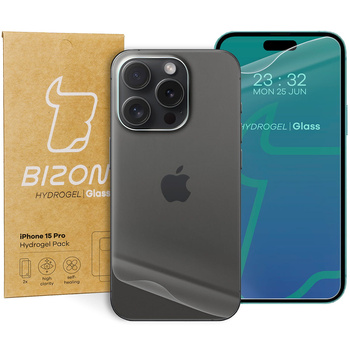 Folia hydrożelowa na tył i przód Bizon Glass Hydrogel Pack do iPhone 15  Pro