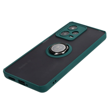Etui z uchwytem na palec Bizon Case Hybrid Ring do Xiaomi Redmi Note 12 Pro 5G, przydymione z ciemnozieloną ramką
