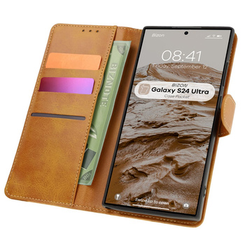 Etui z klapką Bizon Case Pocket do Galaxy S24 Ultra, brązowe