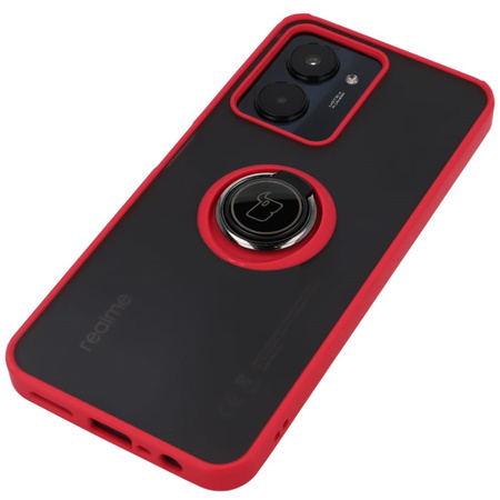 Etui z uchwytem na palec Bizon Case Hybrid Ring do Realme C33 / C30 / Narzo 50i Prime, przydymione z czerwoną ramką