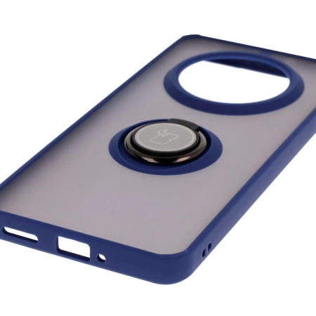 Etui z uchwytem na palec Bizon Case Hybrid Ring do Realme 14 Pro 5G, przydymione z granatową ramką