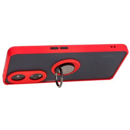 Etui z uchwytem na palec Bizon Case Hybrid Ring do Oppo A98 5G, przydymione z czerwoną ramką